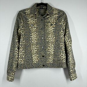 ATM Leopard Print Denim Jacket Button Front Lined Size Small